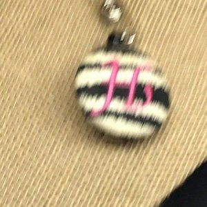 Retractable Badge Holder Pink Script Cursive H Monogram Zebra Pattern Silver